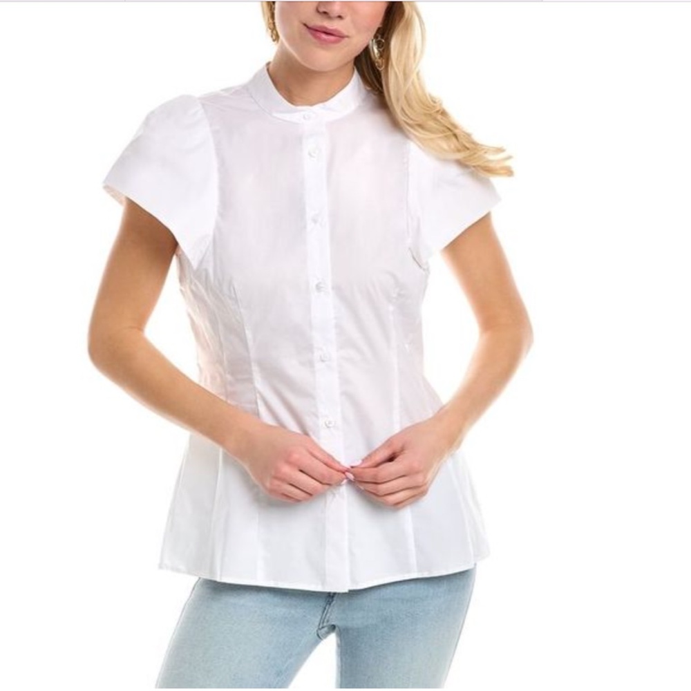Pearl by Lela Rose White Cotton Poplin Flutter Sleeve Top, Size 8 NWT